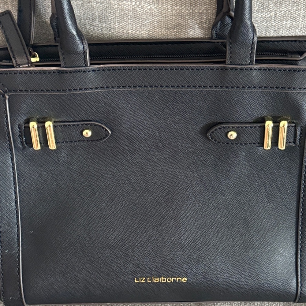 Liz Claiborne Black Bag with Gold Accents - Picture 2 of 9